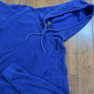 Reebok Womens Hoodie Sweatshirt Blue Drawstring Stretch Front Zipper Small